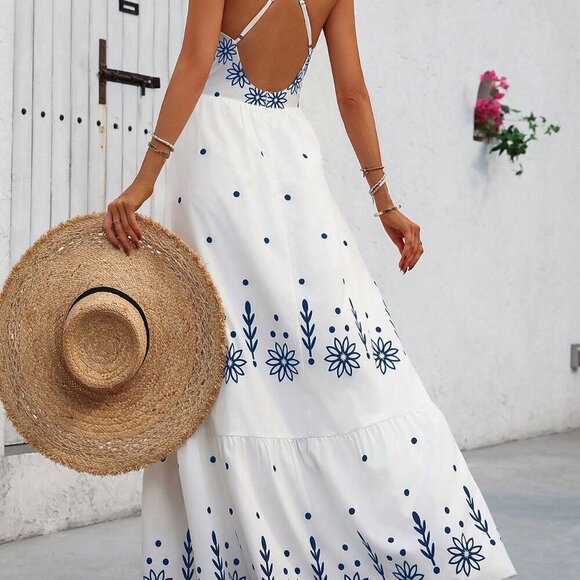 Multicolor Boho Women's Printed Cami Maxi Dress Hawaiian Style - Picture 2 of 6